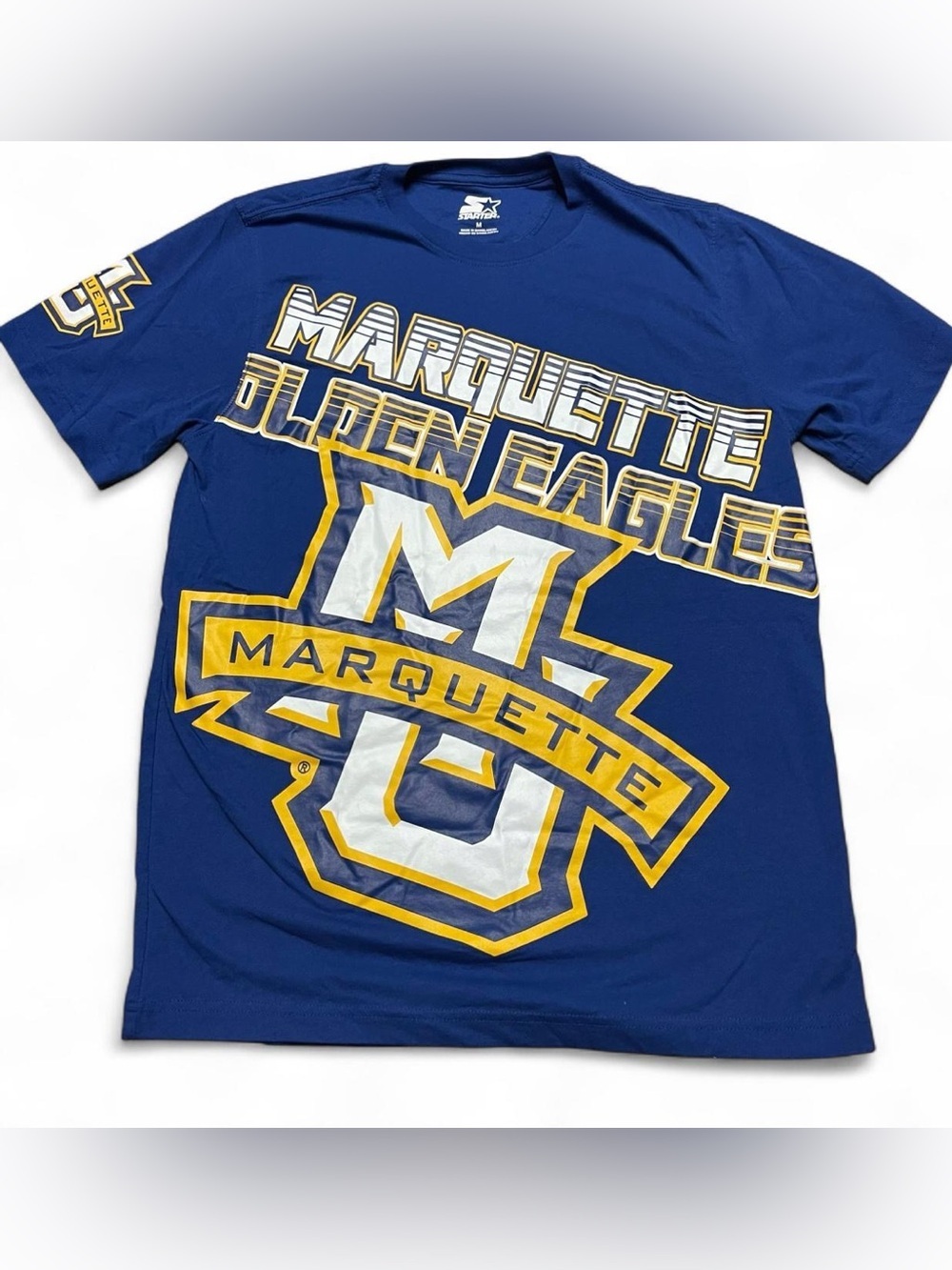 Starter Marquette University Golden Eagles Shirt Blue Mens Size Medium AOP